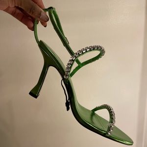 Zara Green RHINESTONE METALLIC HEELED SANDALS